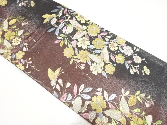 蝶に枝垂れ桜模様織り出し　振袖用袋帯